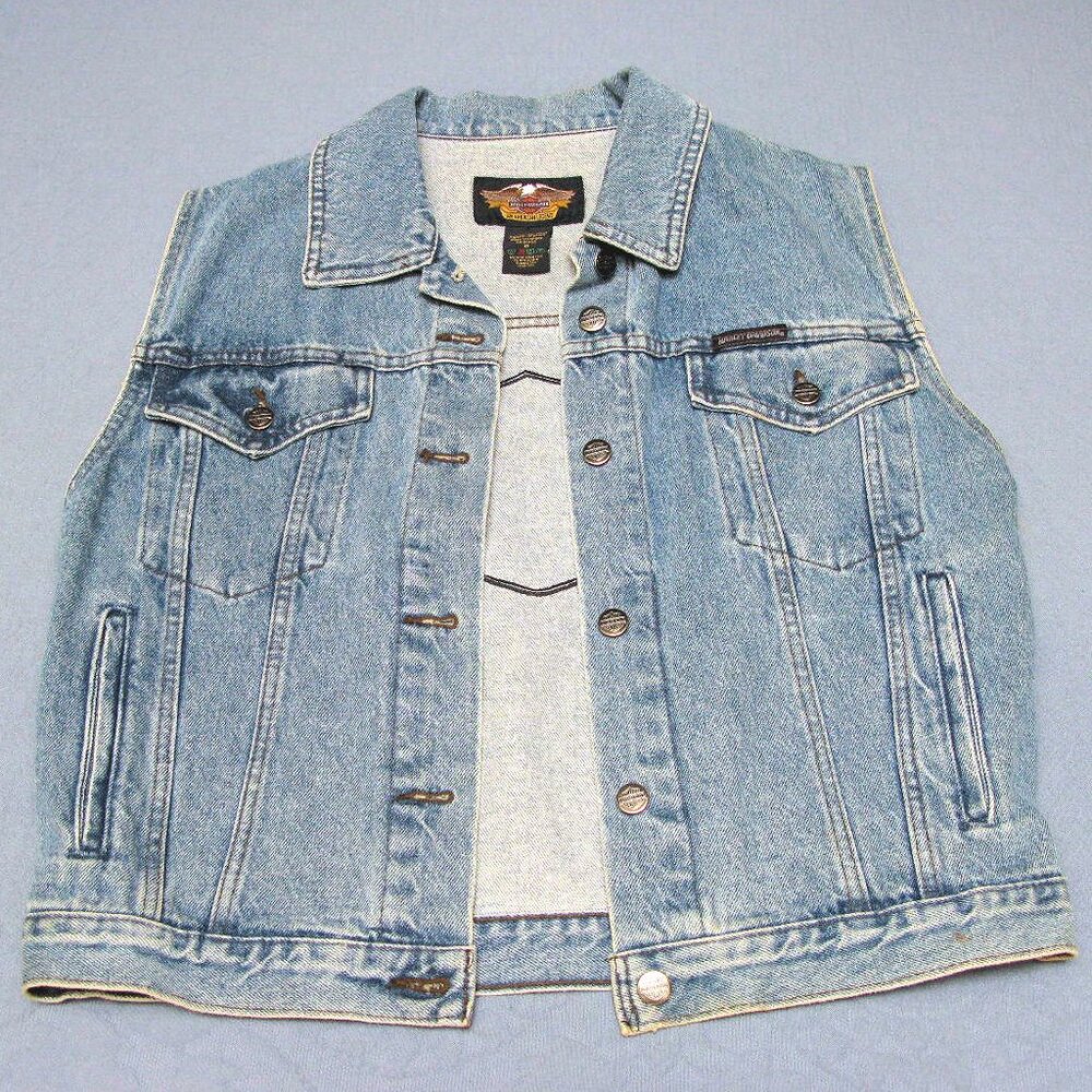 HARLEY-DAVIDSON MEN'S DENIM VEST, VINTAGE 90'S MEDIUM ALL COTTON